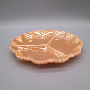 Vintage Anchor Hocking Fire King Peach Lustre Divided Relish Tray Dish Scallope
